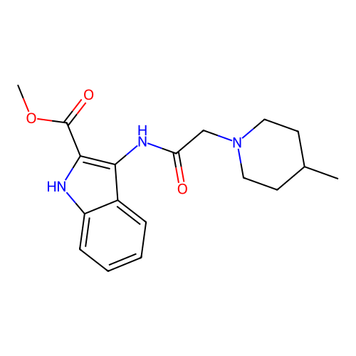 methyl 3-{[(4-methylpiperidin-1-yl)acetyl]amino}-1H-indole-2-carboxylate structure