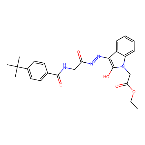 (Z)-ethyl 2-(3-(2-(2-(4-(tert-butyl)benzamido)acetyl)hydrazono)-2-oxoindolin-1-yl)acetate structure