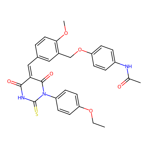(Z)-N-(4-((5-((1-(4-ethoxyphenyl)-4,6-dioxo-2-thioxotetrahydropyrimidin-5(2H)-ylidene)methyl)-2-methoxybenzyl)oxy)phenyl)acetamide structure