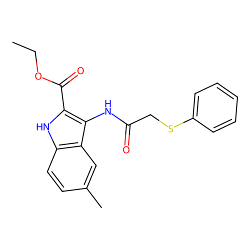 ethyl 5-methyl-3-{[(phenylsulfanyl)acetyl]amino}-1H-indole-2-carboxylate structure