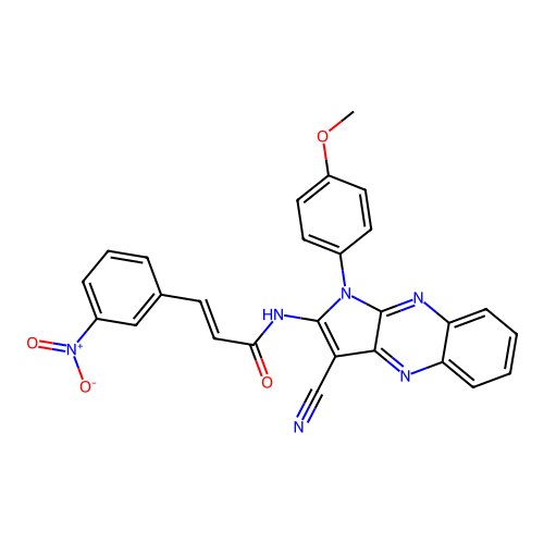 (2E)-N-[3-cyano-1-(4-methoxyphenyl)-1H-pyrrolo[2,3-b]quinoxalin-2-yl]-3-(3-nitrophenyl)prop-2-enamide structure
