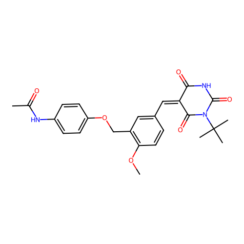 (Z)-N-(4-((5-((1-(tert-butyl)-2,4,6-trioxotetrahydropyrimidin-5(2H)-ylidene)methyl)-2-methoxybenzyl)oxy)phenyl)acetamide structure