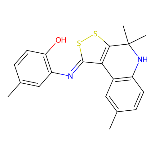 4-methyl-2-[(4,4,8-trimethyl-5H-dithiolo[3,4-c]quinolin-1-ylidene)amino]phenol structure
