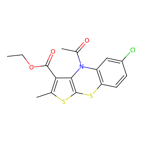Ethyl 4-acetyl-6-chloro-2-methylthieno[2,3-b][1,4]benzothiazine-3-carboxylate structure