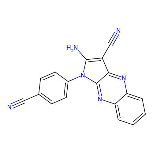 2-amino-1-(4-cyanophenyl)-1H-pyrrolo[2,3-b]quinoxaline-3-carbonitrile structure
