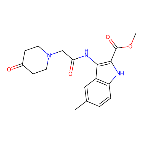 methyl 5-methyl-3-{[(4-oxopiperidin-1-yl)acetyl]amino}-1H-indole-2-carboxylate structure