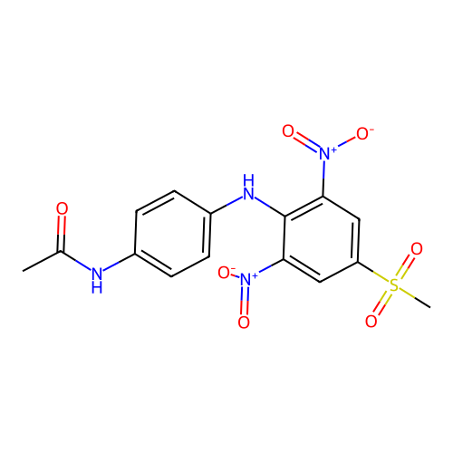 N-(4-((4-(methylsulfonyl)-2,6-dinitrophenyl)amino)phenyl)acetamide structure