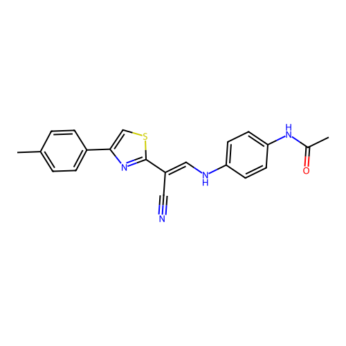 (E)-N-(4-((2-cyano-2-(4-(p-tolyl)thiazol-2-yl)vinyl)amino)phenyl)acetamide structure