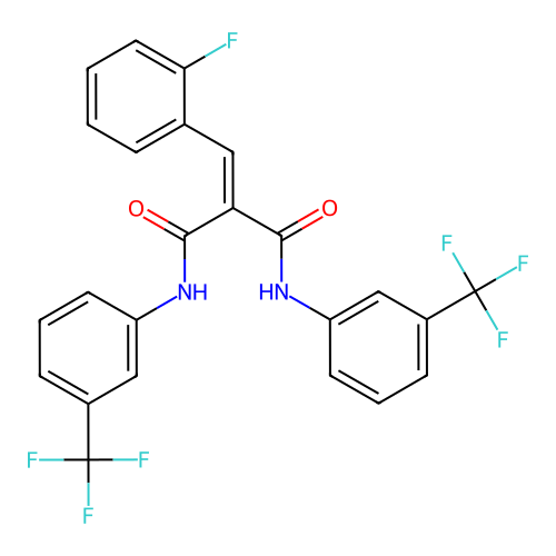 2-(2-fluorobenzylidene)-N,N'-bis[3-(trifluoromethyl)phenyl]propanediamide structure