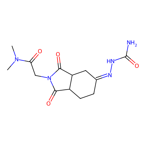 (Z)-2-(2-(2-(dimethylamino)-2-oxoethyl)-1,3-dioxohexahydro-1H-isoindol-5(6H)-ylidene)hydrazinecarboxamide structure