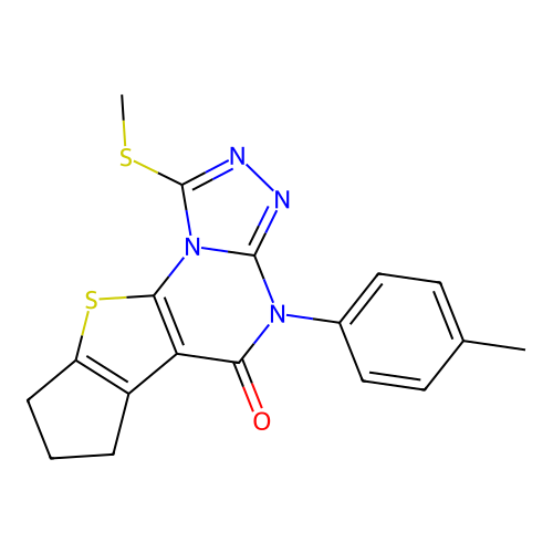 1-(methylthio)-4-(p-tolyl)-7,8-dihydro-4H-cyclopenta[4,5]thieno[3,2-e][1,2,4]triazolo[4,3-a]pyrimidin-5(6H)-one structure