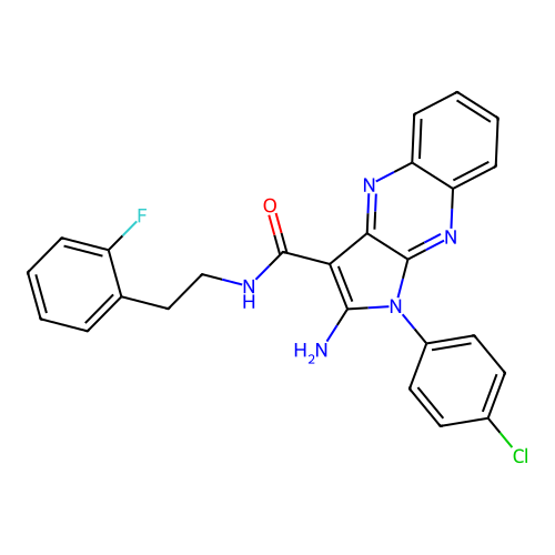 2-amino-1-(4-chlorophenyl)-N-(2-fluorophenethyl)-1H-pyrrolo[2,3-b]quinoxaline-3-carboxamide structure