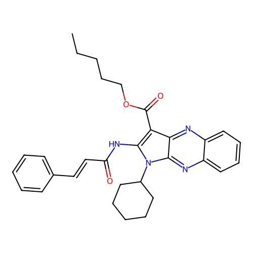 pentyl 2-cinnamamido-1-cyclohexyl-1H-pyrrolo[2,3-b]quinoxaline-3-carboxylate structure