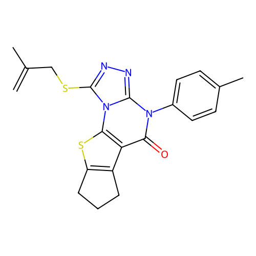 1-((2-methylallyl)thio)-4-(p-tolyl)-7,8-dihydro-4H-cyclopenta[4,5]thieno[3,2-e][1,2,4]triazolo[4,3-a]pyrimidin-5(6H)-one structure