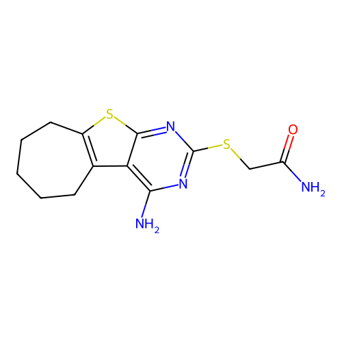 2-((4-amino-6,7,8,9-tetrahydro-5H-cyclohepta[4,5]thieno[2,3-d]pyrimidin-2-yl)thio)acetamide structure