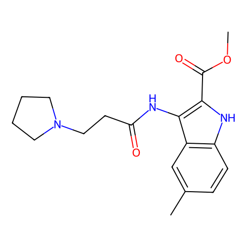 methyl 5-methyl-3-{[3-(pyrrolidin-1-yl)propanoyl]amino}-1H-indole-2-carboxylate structure