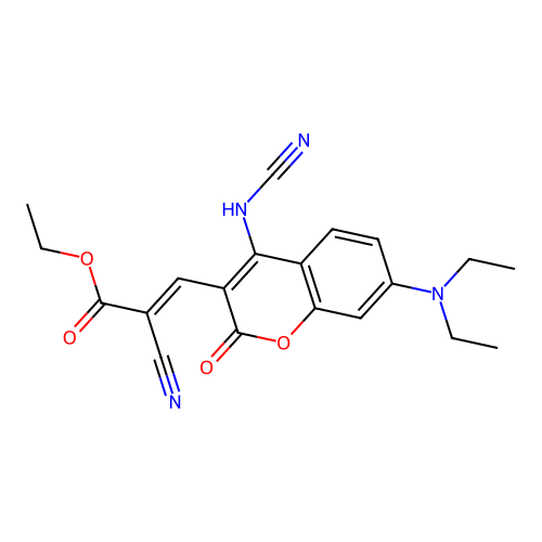(E)-ethyl 3-(4-cyanamido-7-(diethylamino)-2-oxo-2H-chromen-3-yl)-2-cyanoacrylate structure