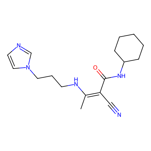 3-((3-(1H-imidazol-1-yl)propyl)amino)-2-cyano-N-cyclohexylbut-2-enamide structure