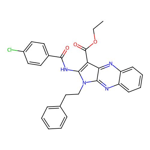 ethyl 2-(4-chlorobenzamido)-1-phenethyl-1H-pyrrolo[2,3-b]quinoxaline-3-carboxylate structure