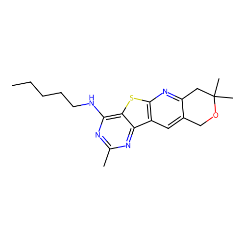 2,8,8-trimethyl-N-pentyl-7,10-dihydro-8H-pyrano[3'',4'':5',6']pyrido[3',2':4,5]thieno[3,2-d]pyrimidin-4-amine structure