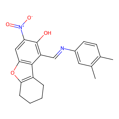 1-[(3,4-Dimethylphenyl)iminomethyl]-3-nitro-6,7,8,9-tetrahydrodibenzofuran-2-ol structure