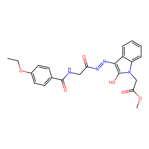 (Z)-methyl 2-(3-(2-(2-(4-ethoxybenzamido)acetyl)hydrazono)-2-oxoindolin-1-yl)acetate structure