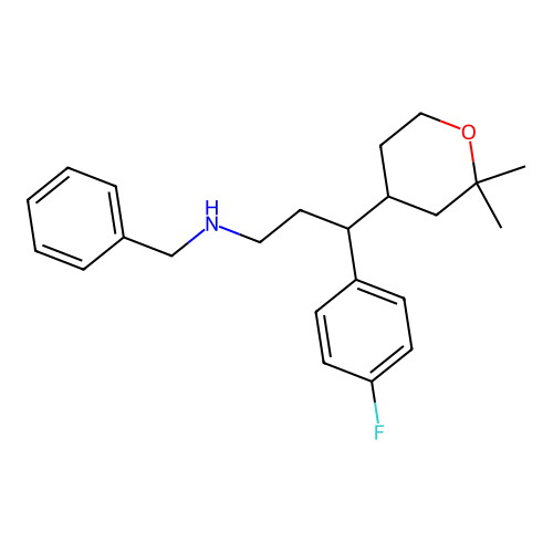 N-benzyl-3-(2,2-dimethyloxan-4-yl)-3-(4-fluorophenyl)propan-1-amine structure