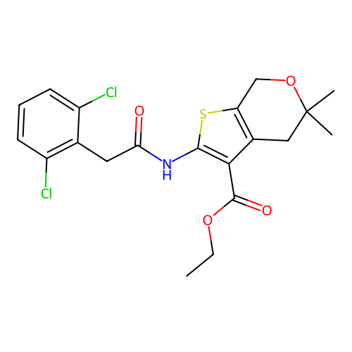 ethyl 2-(2-(2,6-dichlorophenyl)acetamido)-5,5-dimethyl-5,7-dihydro-4H-thieno[2,3-c]pyran-3-carboxylate structure
