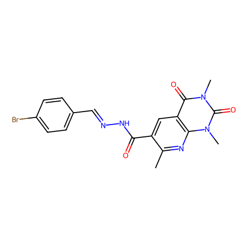 (E)-N'-(4-bromobenzylidene)-1,3,7-trimethyl-2,4-dioxo-1,2,3,4-tetrahydropyrido[2,3-d]pyrimidine-6-carbohydrazide structure