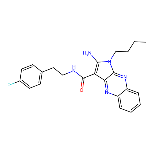 2-amino-1-butyl-N-(4-fluorophenethyl)-1H-pyrrolo[2,3-b]quinoxaline-3-carboxamide structure