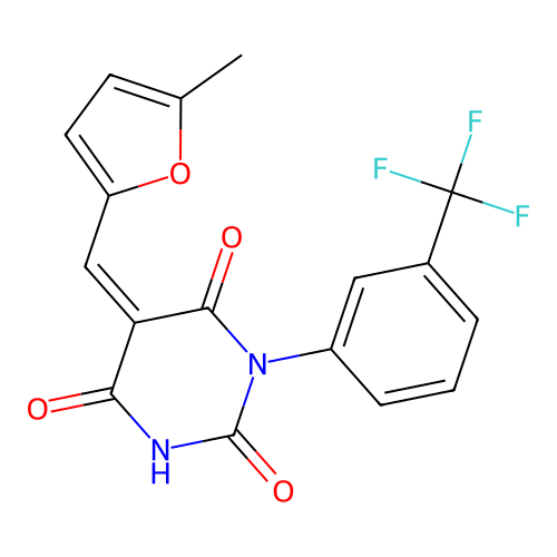 (5Z)-5-[(5-methylfuran-2-yl)methylidene]-1-[3-(trifluoromethyl)phenyl]-1,3-diazinane-2,4,6-trione structure