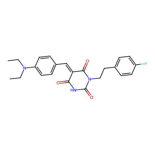 (5E)-5-[[4-(diethylamino)phenyl]methylidene]-1-[2-(4-fluorophenyl)ethyl]-1,3-diazinane-2,4,6-trione structure