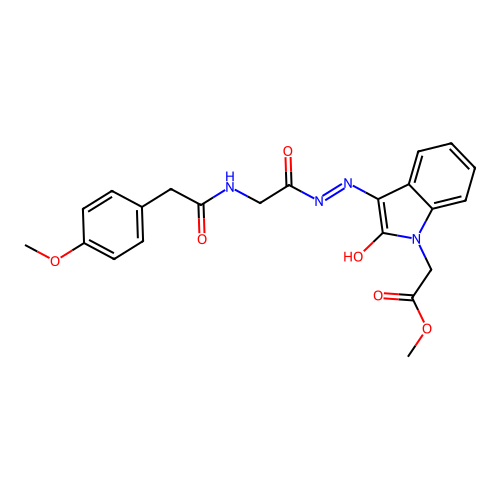 (Z)-methyl 2-(3-(2-(2-(2-(4-methoxyphenyl)acetamido)acetyl)hydrazono)-2-oxoindolin-1-yl)acetate structure