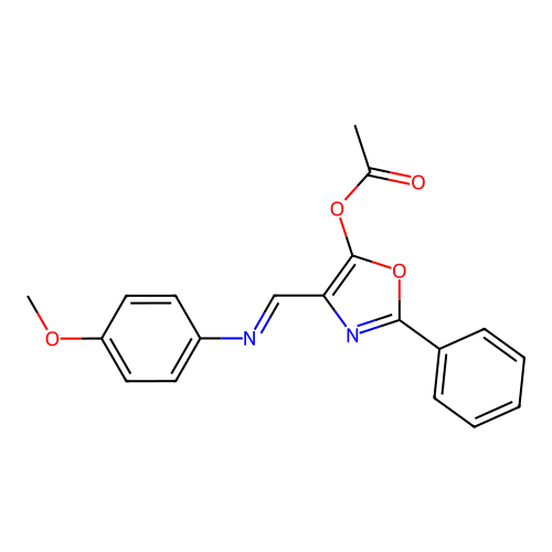 Acetic acid 4-{[(E)-4-methoxy-phenylimino]-methyl}-2-phenyl-oxazol-5-yl ester structure