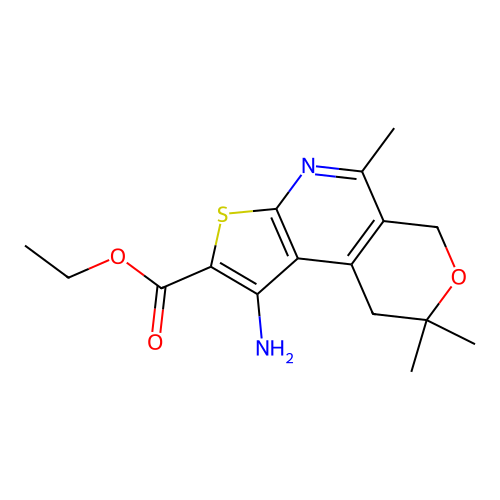 ethyl 1-amino-5,8,8-trimethyl-8,9-dihydro-6H-pyrano[4,3-d]thieno[2,3-b]pyridine-2-carboxylate structure