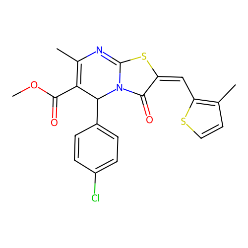 METHYL (2E)-5-(4-CHLOROPHENYL)-7-METHYL-2-[(3-METHYL-2-THIENYL)METHYLENE]-3-OXO-2,3-DIHYDRO-5H-[1,3]THIAZOLO[3,2-A]PYRIMIDINE-6-CARBOXYLATE structure