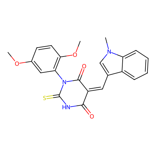 (5Z)-1-(2,5-dimethoxyphenyl)-5-[(1-methyl-1H-indol-3-yl)methylidene]-2-sulfanylpyrimidine-4,6(1H,5H)-dione structure