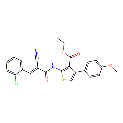 (E)-ethyl 2-(3-(2-chlorophenyl)-2-cyanoacrylamido)-4-(4-methoxyphenyl)thiophene-3-carboxylate structure