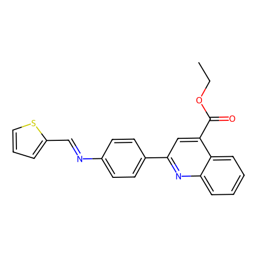 Ethyl 2-(4-((thiophen-2-ylmethylene)amino)phenyl)quinoline-4-carboxylate structure