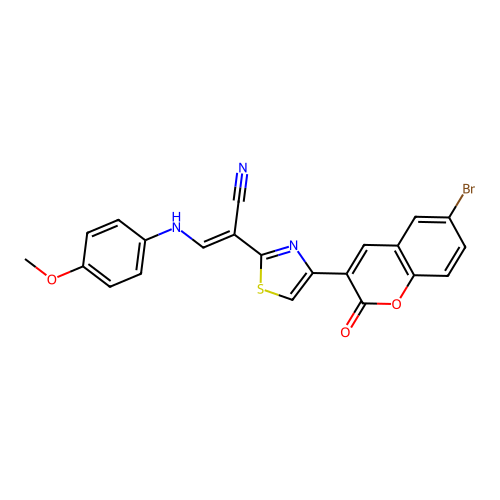 (2E)-2-[4-(6-bromo-2-oxo-2H-chromen-3-yl)-1,3-thiazol-2-yl]-3-[(4-methoxyphenyl)amino]prop-2-enenitrile structure