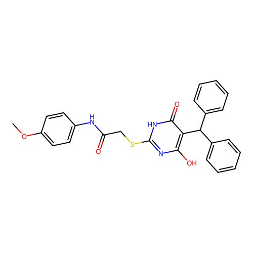 2-[(5-benzhydryl-4-hydroxy-6-oxo-1H-pyrimidin-2-yl)sulfanyl]-N-(4-methoxyphenyl)acetamide structure