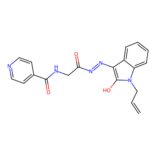 (Z)-N-(2-(2-(1-allyl-2-oxoindolin-3-ylidene)hydrazinyl)-2-oxoethyl)isonicotinamide structure