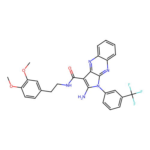 2-amino-N-(3,4-dimethoxyphenethyl)-1-(3-(trifluoromethyl)phenyl)-1H-pyrrolo[2,3-b]quinoxaline-3-carboxamide structure