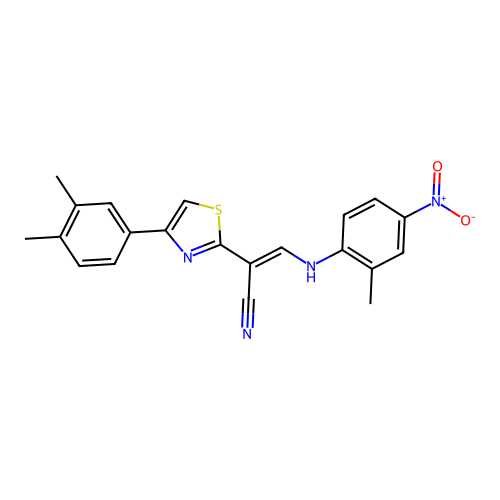 (E)-2-(4-(3,4-dimethylphenyl)thiazol-2-yl)-3-((2-methyl-4-nitrophenyl)amino)acrylonitrile structure