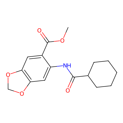 Methyl 6-[(cyclohexylcarbonyl)amino]-1,3-benzodioxole-5-carboxylate structure