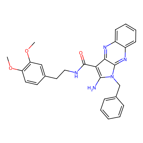 2-amino-1-benzyl-N-(3,4-dimethoxyphenethyl)-1H-pyrrolo[2,3-b]quinoxaline-3-carboxamide structure