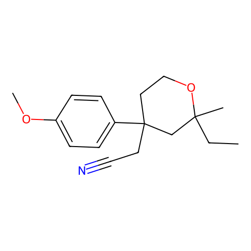[2-ethyl-4-(4-methoxyphenyl)-2-methyltetrahydro-2H-pyran-4-yl]acetonitrile structure