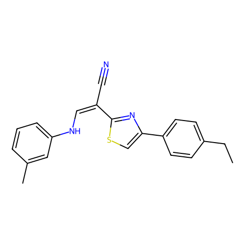 (Z)-2-(4-(4-ethylphenyl)thiazol-2-yl)-3-(m-tolylamino)acrylonitrile structure