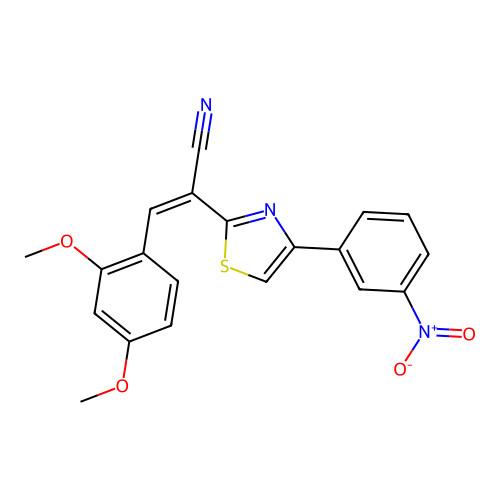 (2Z)-3-(2,4-dimethoxyphenyl)-2-[4-(3-nitrophenyl)-1,3-thiazol-2-yl]prop-2-enenitrile structure