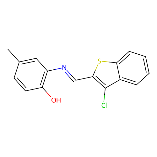 2-{[(E)-(3-chloro-1-benzothiophen-2-yl)methylidene]amino}-4-methylphenol structure